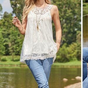White Lace Sleeveless Tunic 1X